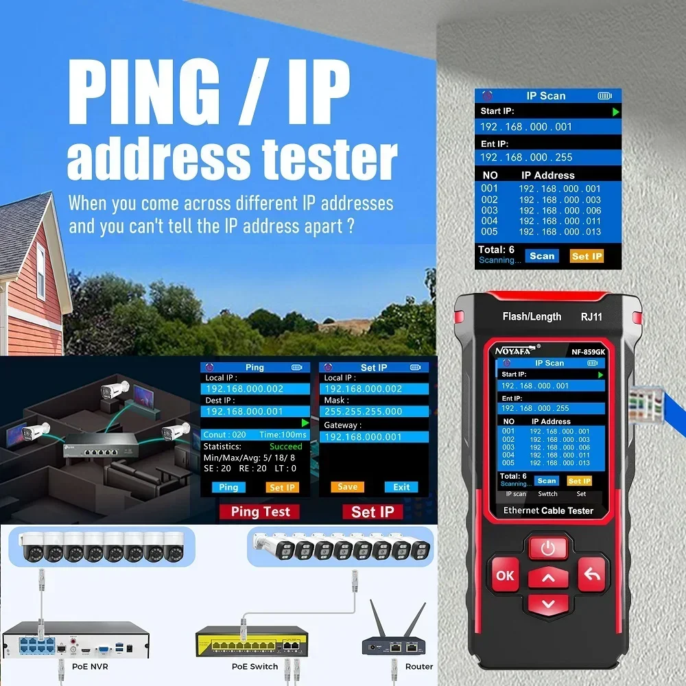 Фото Noyafa NF-859GK Line Finder Сетевой тестер IP-сканирования PING Test Перезаряжаемый линейный патрульный тестер №2