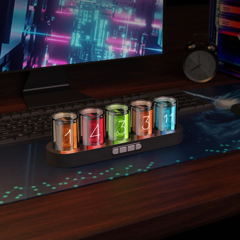 

Имитация Nixie трубчатых часов, атмосферная лампа RGB, настольные часы RGB, ночник, фотолампа, часы для дома, настольное украшение для спальни, подарок