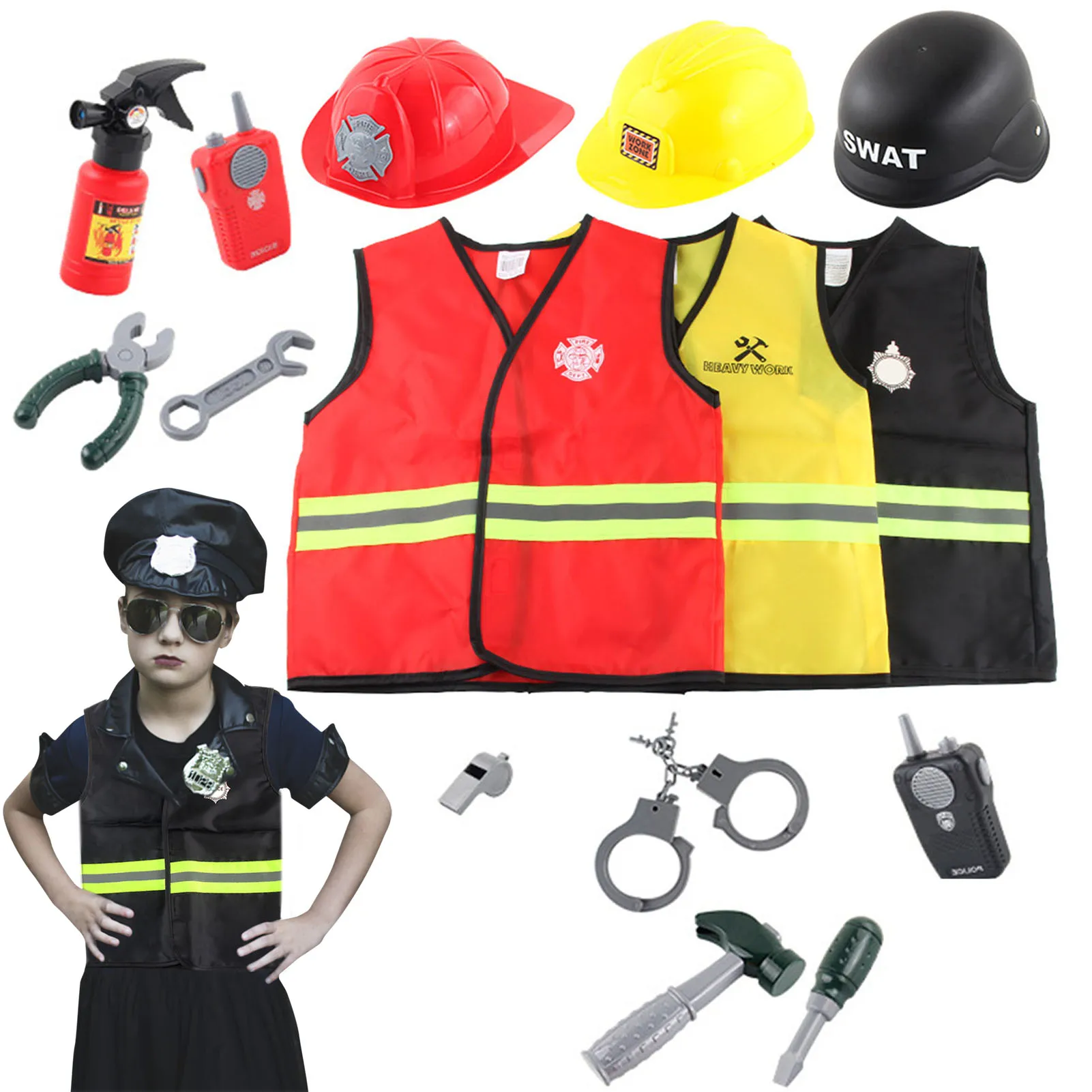 

Карьерный костюм для косплея для детей Детская одежда для пожарного полицейского инженера карьерный Косплей Набор с аксессуарами