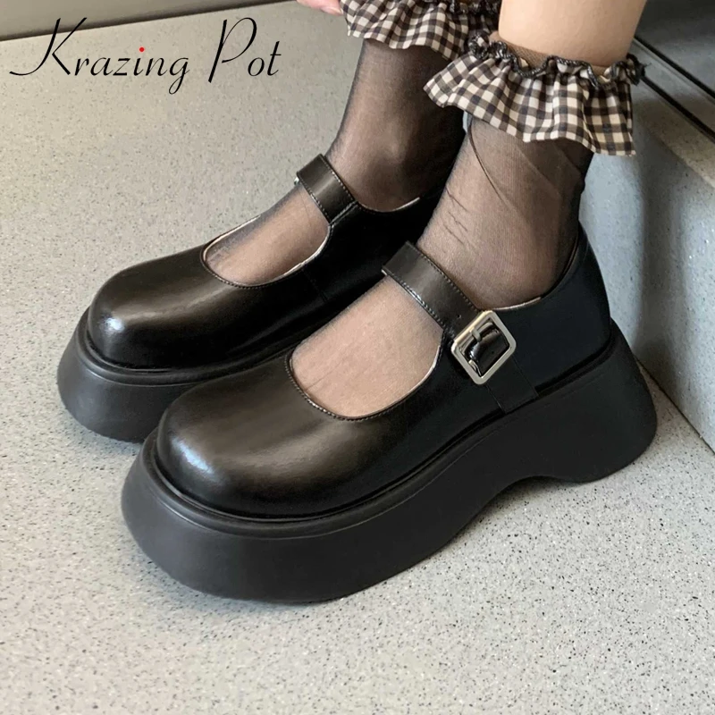 

Krazing Pot limited customization genuine leather round toe high heels platform preppy style young lady basic women pumps L22