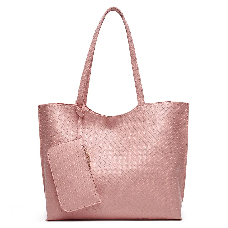 

New design Woven Texture Casual Lady Composite 2-pieces Bag European And American rRetro Portable Shoulder Tote Bag