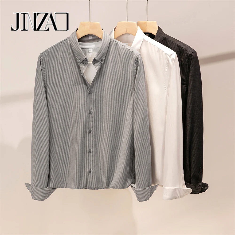 

High quality Dense Striped Long Sleeve Shirt For men Luxury Fashion Casual Slim Korean One Row button Micro-bomb Camisa Social