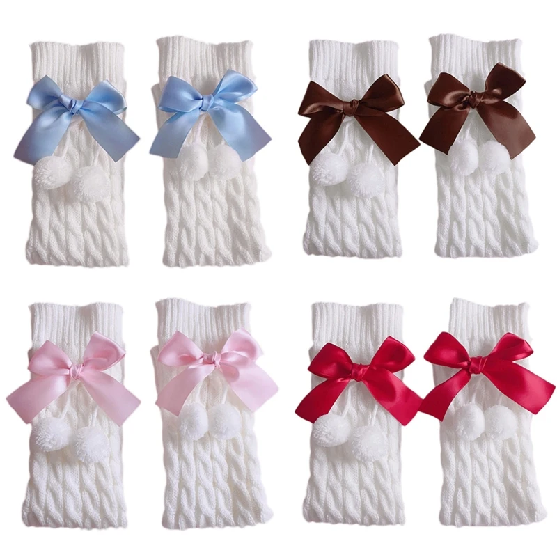 

Preppy Style Women Girls Leg Warmers Sweet Bow Plush Ball Boot Cuffs Foot Cover Twist Cable Knit Knee High Socks