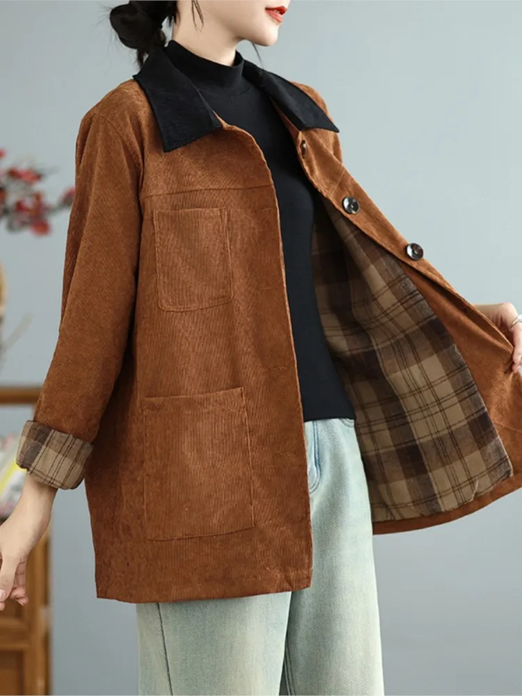 Вельветовая осенне-зимняя рубашка пальто женские нерегулярные модные