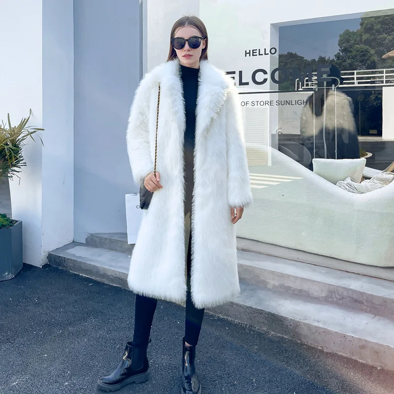 Fur Faux Long Knee-length Solid Womens Coat Winter Warm jacket  for women