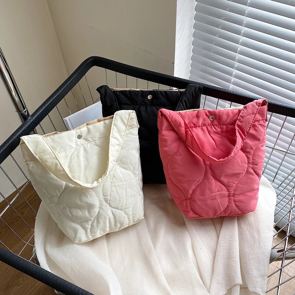 

Женская сумка, однотонная модная повседневная сумка для покупок с верхней ручкой, стеганая сумка на плечо с хлопковой подкладкой, портативн...