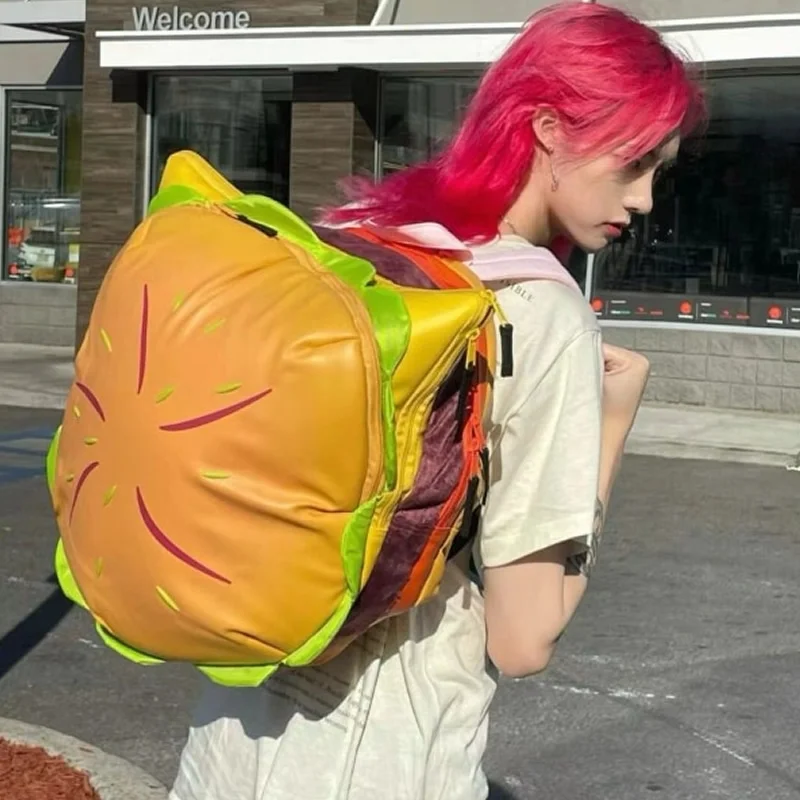 Y2K Korean Hamburger Kawaii Book Bag Cute Pu Leather Backpack Student Bags Schoolbag Kids Travel Girls Ladies Backpacks Women