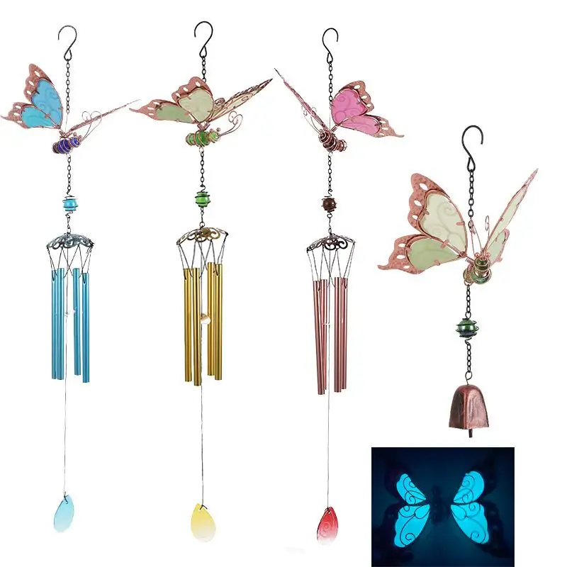 Luminous Wind Chime New Butterfly Shape Fluorescent Acrylic Sheet Sun Heating Brightening Handicraft Pendant Outdoor Wind Rings