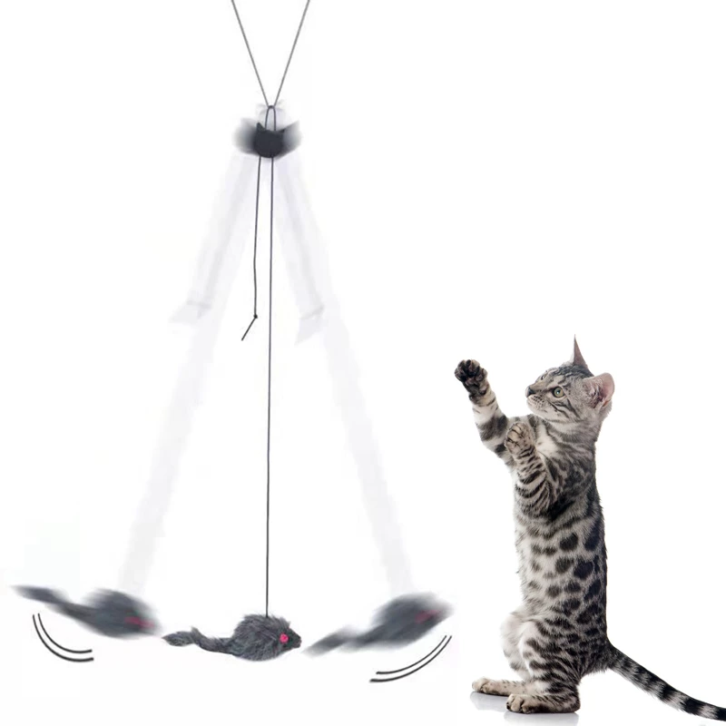 

Hanging Small Mouse Funny Cat Stick Retractable Cat Black Plush Toy Interactive Self-excited Entertainment Tool Pet Supplies