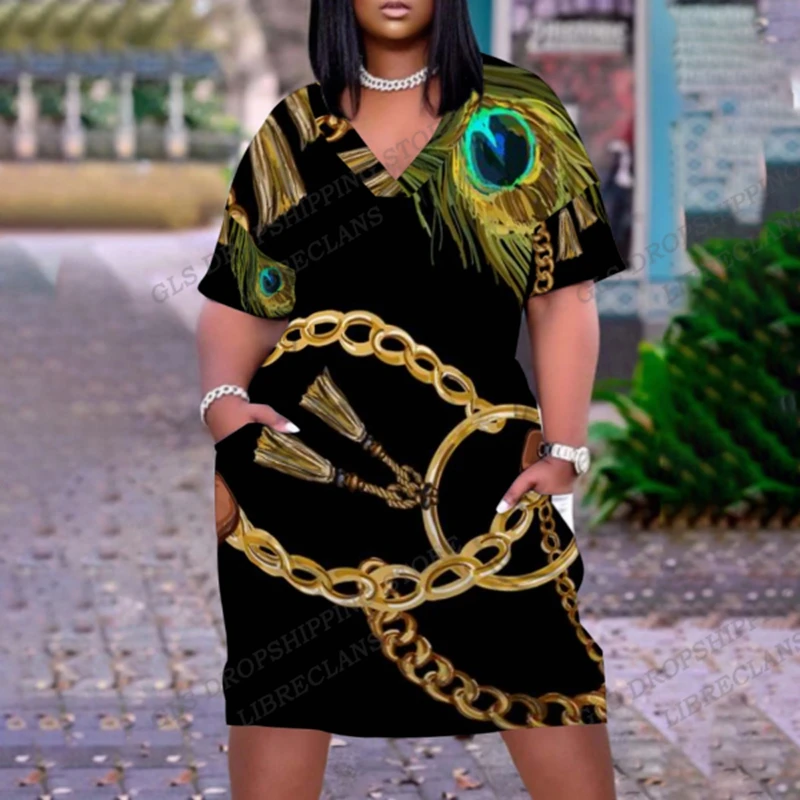 

2022 Summer Africa Dresses Women Fashion Bohemian Beach Dress Party Evening Short Sleeve Chain Dress Sexy Black Sundress Street