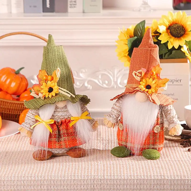 

Fall Gnomes Thanksgiving Dwarf Doll Holiday Gnome Figurine Ornament With Sunflower Maple Leaves For Fall Autumn Home Farmhouse