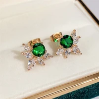 unique design dazzing green cubic zirconia stud earrings for women bridal wedding engagement party trendy jewelry accessories