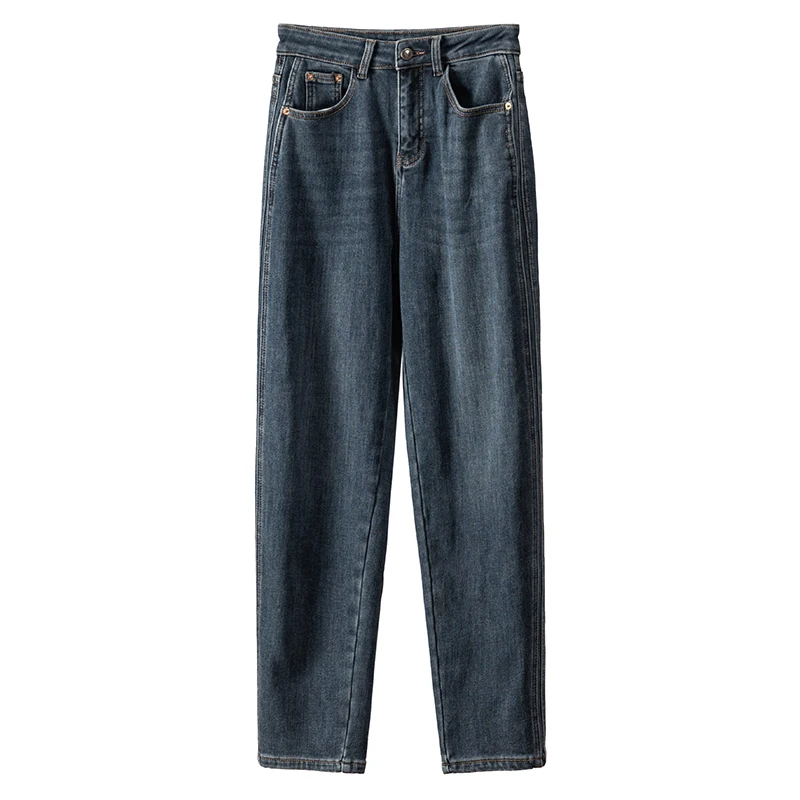 Cotton Elastic Denim Women Jeans Full Length HIGH Waist Harem Pants Pantalones De Mujer Casual Distressed Zipper Fly Winter 2022