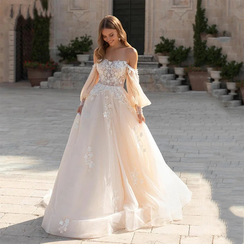 

Женское свадебное платье It's yiiya, белое кружевное платье с открытыми плечами, вырезом лодочкой и длинными рукавами-фонариками на лето 2019