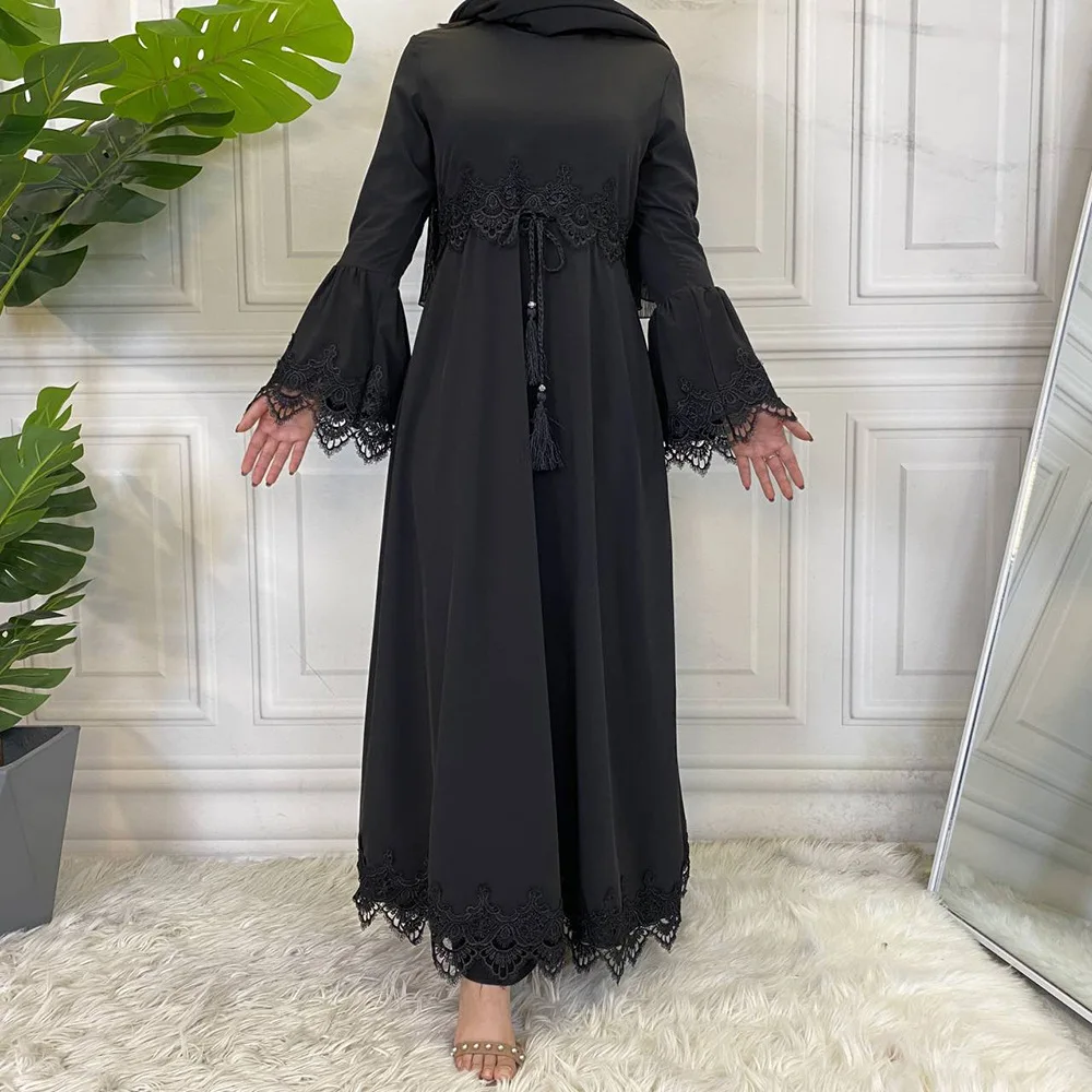 

New Arab Turkey Kaftan Muslim Women Maxi Dress Abaya Dubai Islamic Clothing Ramadan Middle Eastern Lace Robe for Party