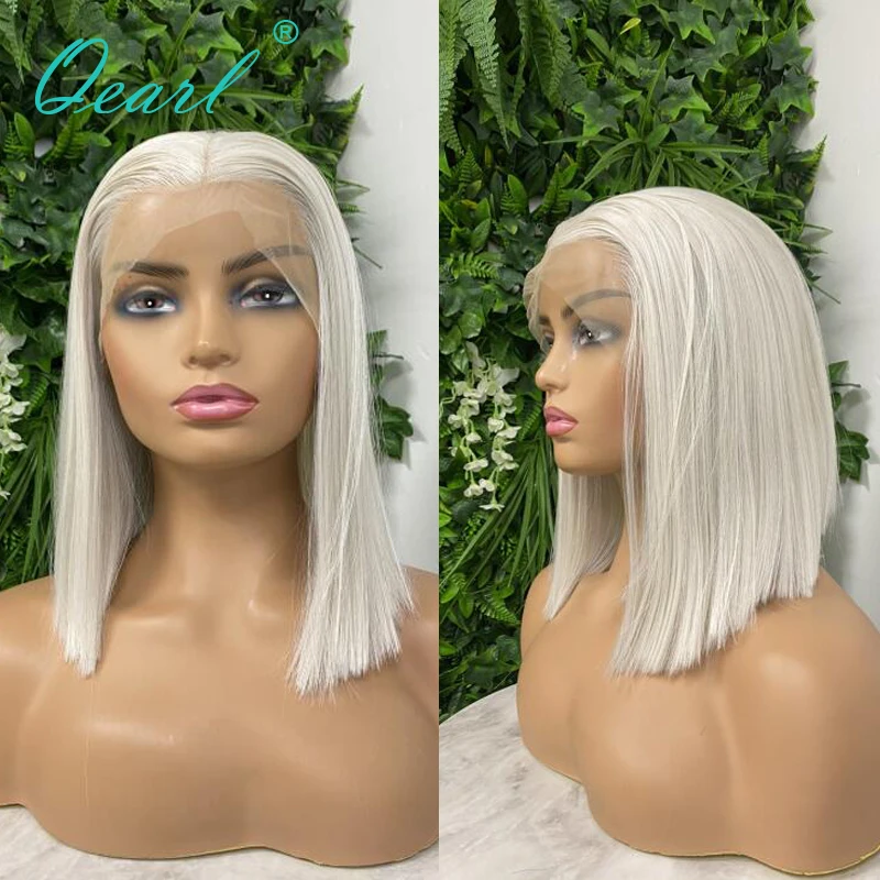 

Transparent Lace Frontal Wig Human Hair White Ash Blonde Straight Short Bob Lace Front Wigs for Women 13x4 Glueless 150% Qearl