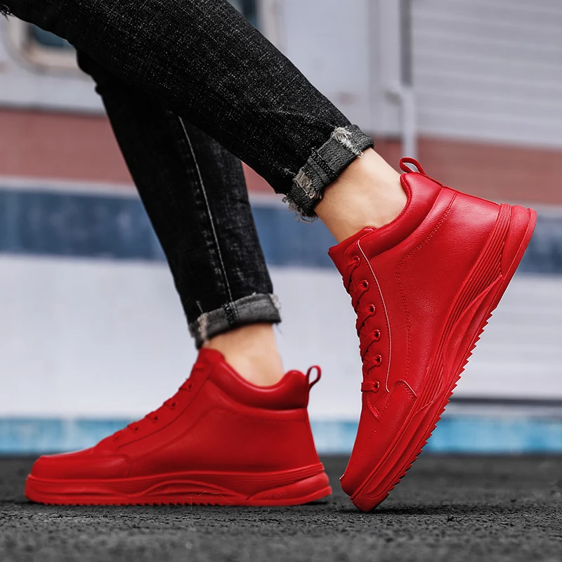 

Men Platform Footwear Couple Red Men Casual Sneakers Fashion High top Men Shoes Big Size 46 Hip Hop Streetwear Skateboard Shoes