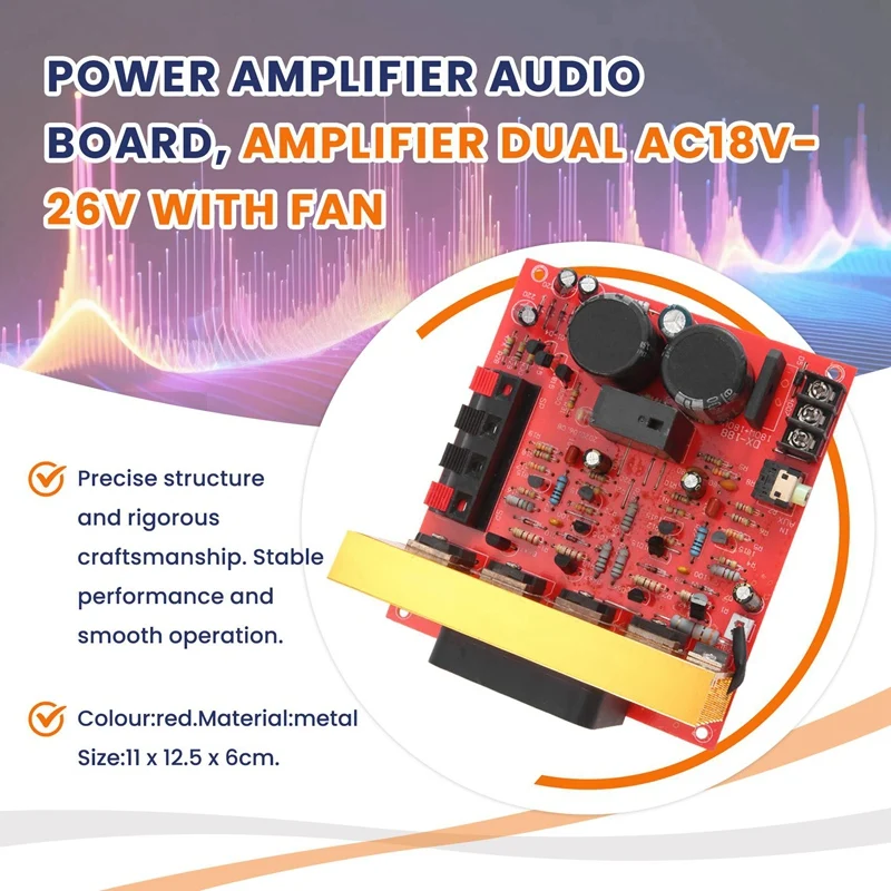 Power Amplifier Audio Board 180W+180W 2.0 Channel FET Speaker Sound Preamplifier Dual AC18V-26V With Fan