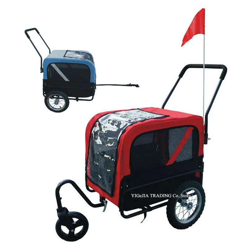 2in1 Bike Dog Pet Trailer Carrier, Can Load 30KG, 16Inch Back Wheel Cat Bicycle Jogging Stroller