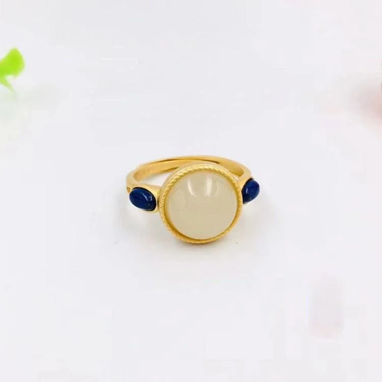

Оригинальный дизайн, круглое регулируемое кольцо из натурального белого нефрита, китайское Ретро очаровательное женское серебряное ювели...