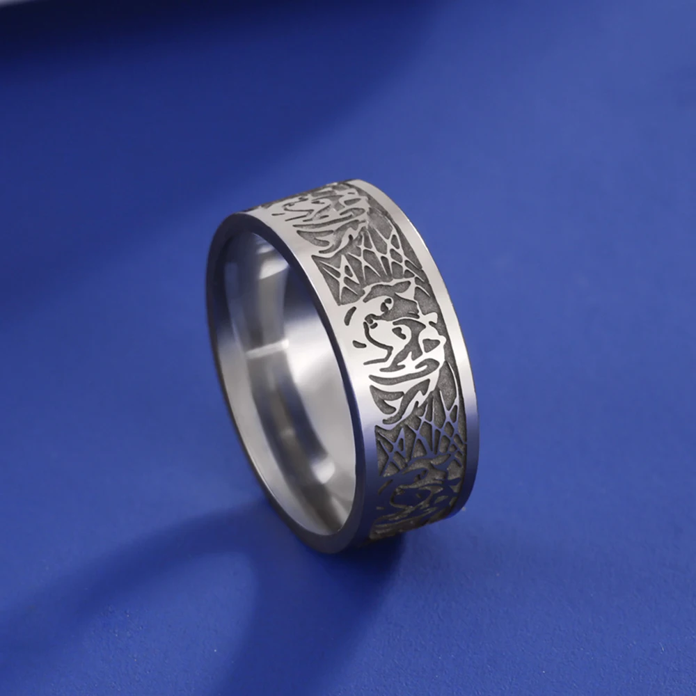 

My Shape Fenrir Wolf Rings Men Stainless Steel Viking Animal Ancient Tribal Wolf Head Finger Rings Fashion Jewelry Gifts Boys