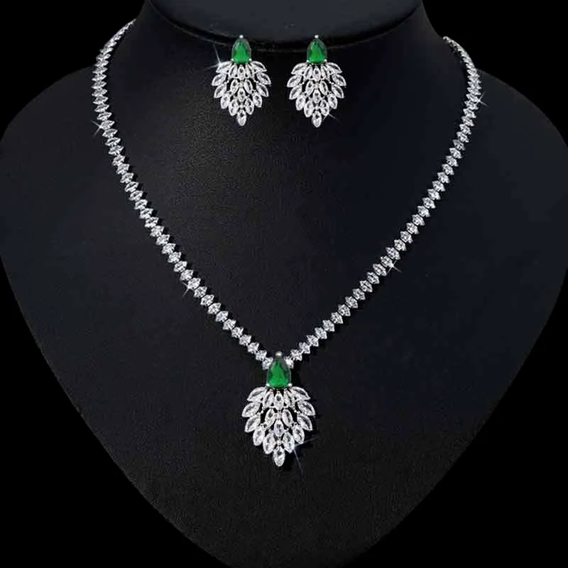 

RAKOL Luxury Bright Marquise Cut Cubic Zirconia Pendant Necklace Drop Earrings Jewelry Sets for Women Brides Dress Accessories