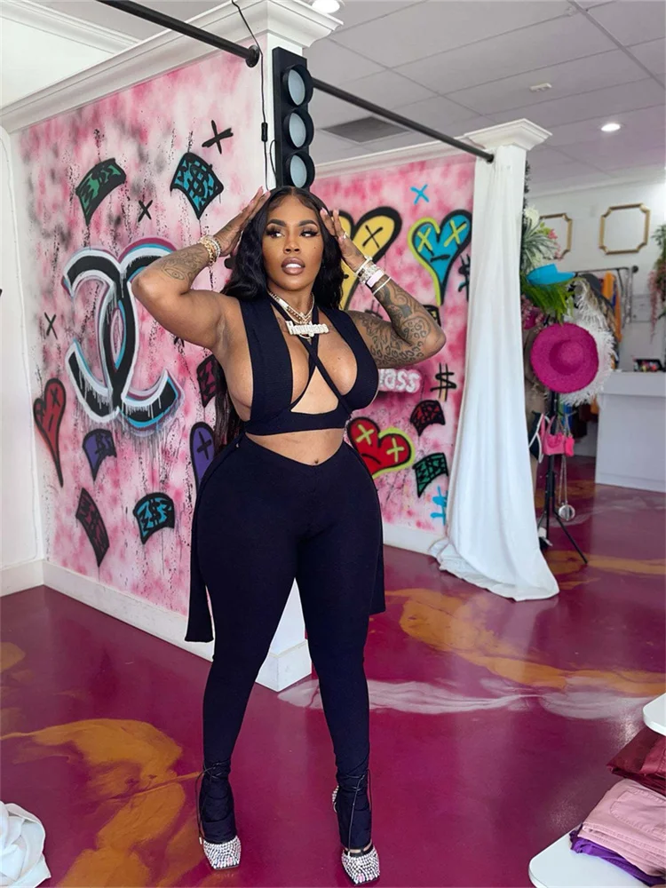 

Inwoman Summer Sexy 2 Two Piece Set Women Outfits 2022 Sleeveless Crop Top Bodycon Pants Black Party Matching Sets Female