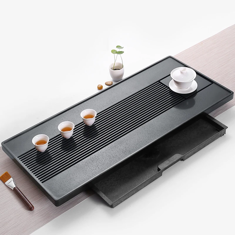 

Drainage Black Tea Trays Stone Serving Coffee Drip Desks Tea Trays Plates Chinese Bandeja Decorativas Coffeewares Teaware