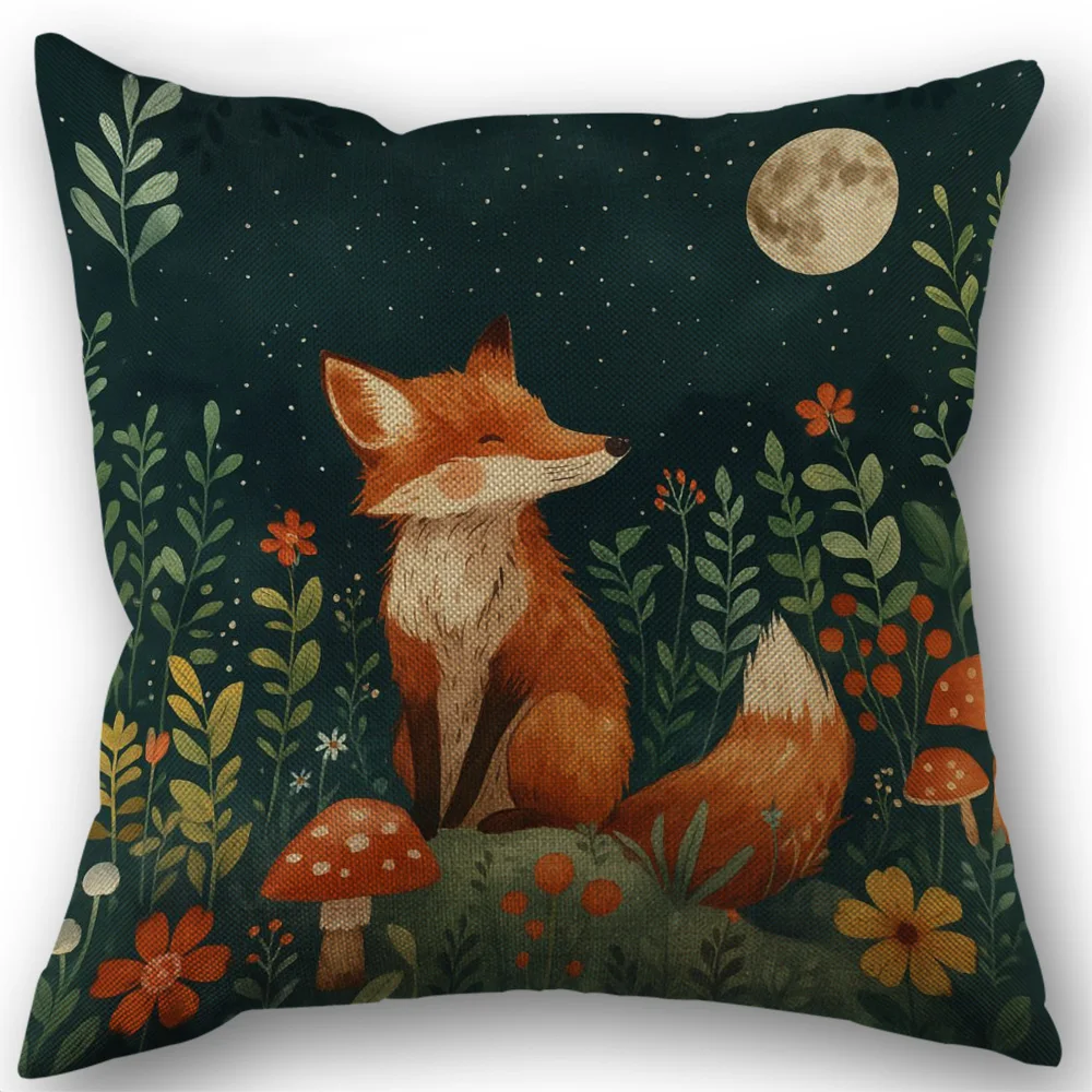 

Наволочка из льна с принтом лисы