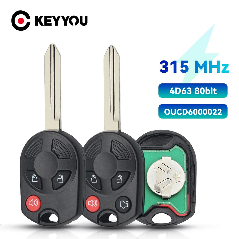 

KEYYOU OUCD6000022 For Ford C-Max Edge Escape Focus Lincoln Mazda Mercury Remote Car Key Fob 315Mhz Transmitter 4D63 80bit Chip