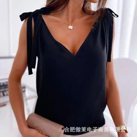 ladies casual camisole top 2022 summer fashion new sexy sleeveless sweet lace up vest tops solid color