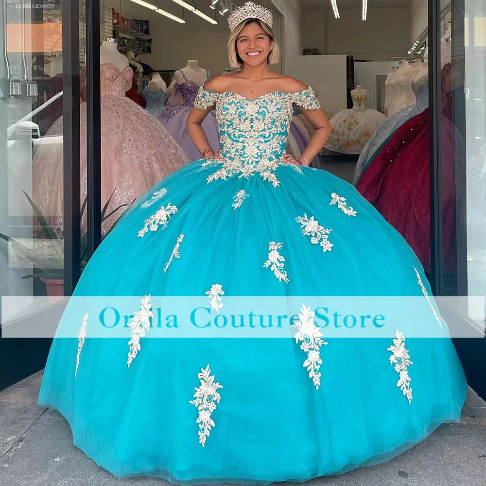 Фото Orfila Vestidos De XV Años Цветочные платья Quinceanera с открытыми плечами и аппликациями Кружевное платье Sweet 16, мексиканские платья для выпускного вечера по индивидуальному заказу №1