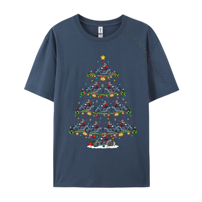 Motorcycle Christmas Tree Lights Funny Santa Xmas T-Shirt Discount O-Neck Premium Cotton Tops & Tees Shirts