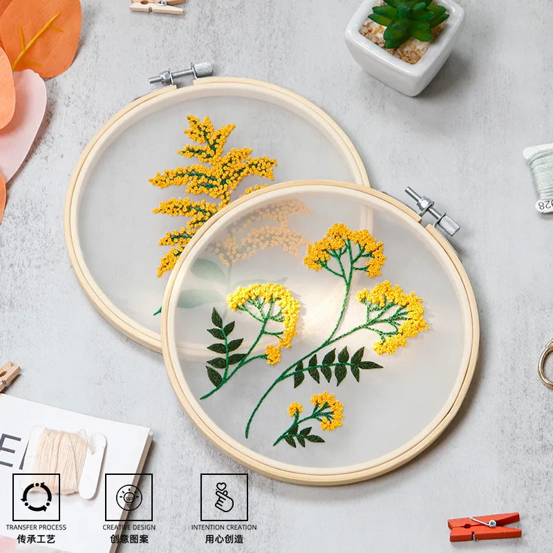 

DIY Embroidery Set Starter Kit Flowers Plants Pattern Cross Stitch Kit Needlework Tools DIY Handmade Craft for Beginners