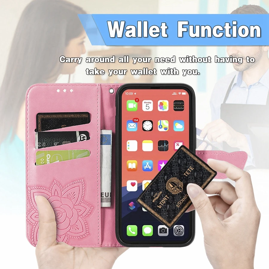 Luxury Embossed Butterfly Flower Wallet Flip Case For iPhone 14 Pro Max 13 12 11 SE 2022 X XR XS Max For iPhone 8 7 6 6S Plus