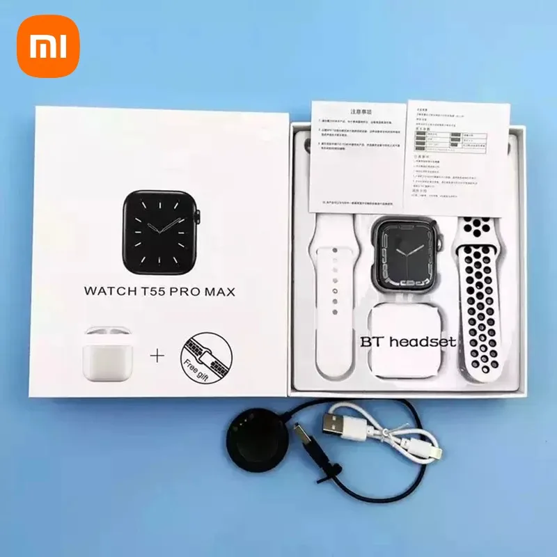 

Новые умные часы Xiaomi T55 Pro Max TWS наушники 2 в 1 пульсометр мультиспортивные женские мужские умные часы для Android Ios