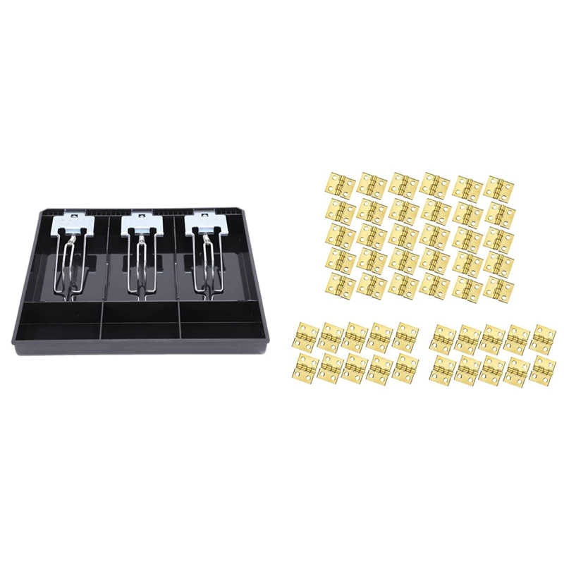 

JFBL Hot 1 Pcs 3-Grid Money Cash Coin Register Insert Register Tray & 100 PCS Mini Brass Hinges Hardware Rotation