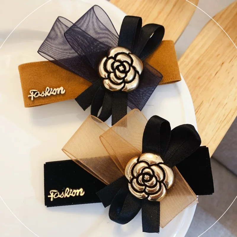 

Korean Bows Floral Hair Clip with Yarn and Rose Blossom for Women Accessoires Femme Flower
