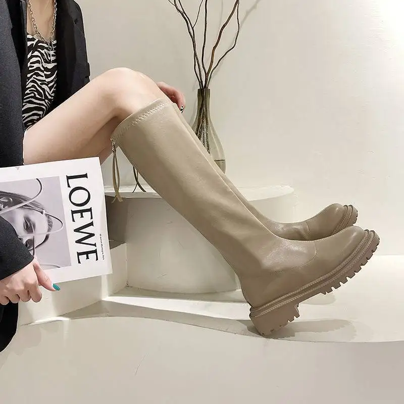 

Thigh High Boots Platform Women Slim Thick Sole Knee-High Boots Women Shoes Black Winter Long Motorcycle Boots Botas De Mujer