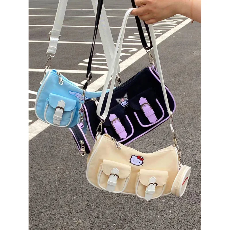 

Kawaii Sanrio Anime Hello Kitty Kuromi Niche Design Shoulder Bag Cute Cartoon Cinnamoroll Girly Heart Lovely Armpit Bag Gifts