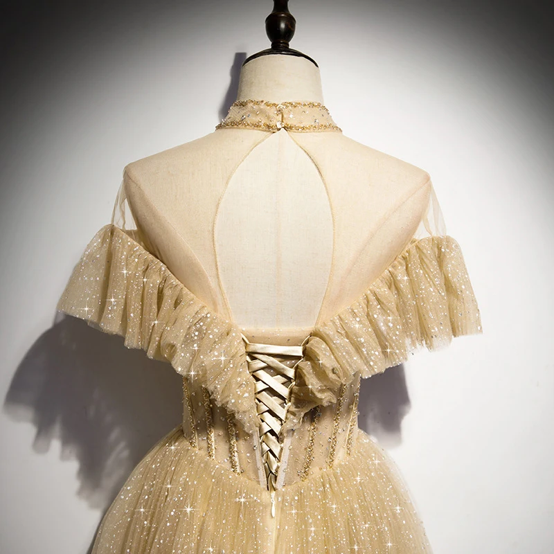 2023 New Golden Evening Gown Women's Banquet Temperament Evening Party Princess Puffy Skirt Long Dress Evening Gown