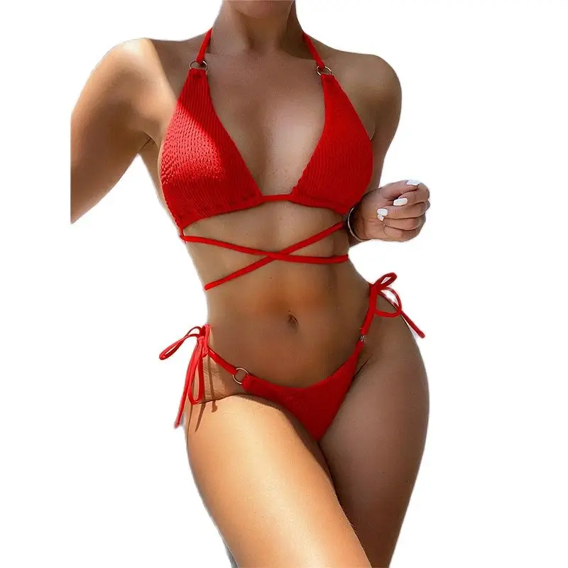 

Summer Swimwear Women 2022 Sexy Solid Bikini Sets Women Tie Side String Thong Swimsuit Female Bandage Bathing Suit Swimwear