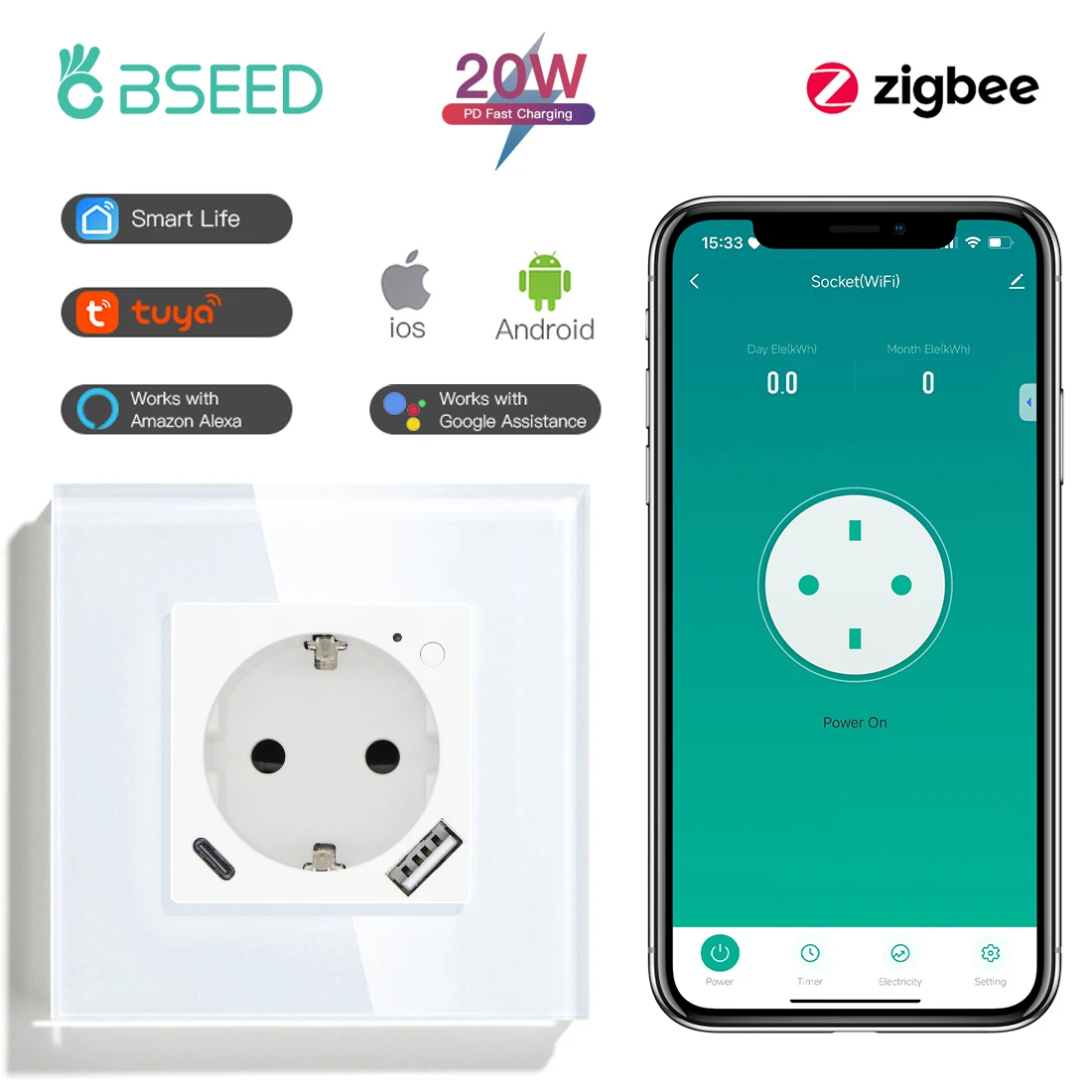 

BSEED Zigbee умная розетка 20 Вт USB Type-C
