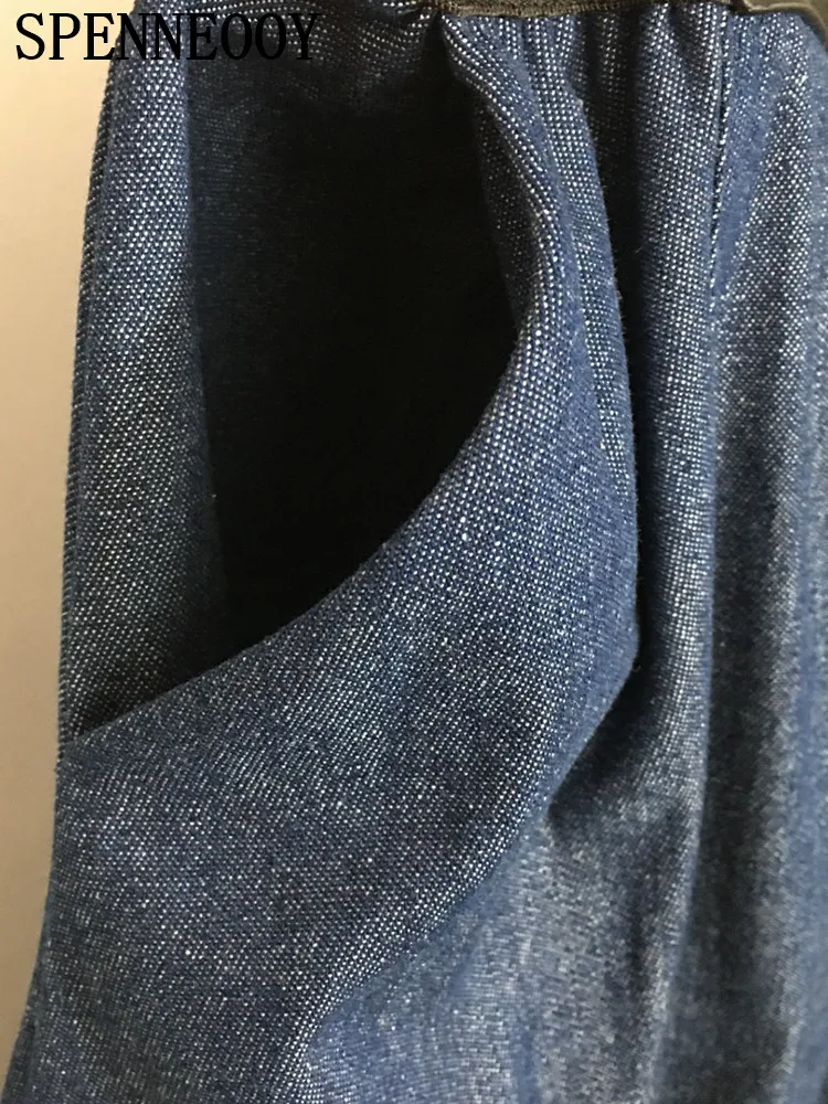 Женская Длинная Юбка-миди SPENNEOOY темно-синяя ковбойская юбка с застежкой-молнией