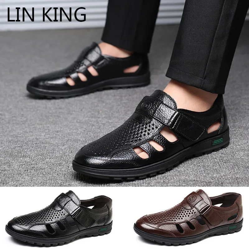 Big Size 48 Hollow Out Men Genuine Leather Sandals Man Summer Outdoor Casual Shoes Breathable Fisherman Shoes Men Beach Shoes