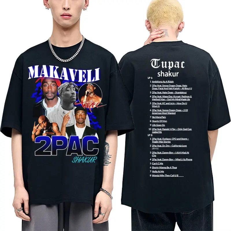 

Футболка с двусторонним принтом в стиле 90-х Тупак, Классическая тенниска оверсайз в стиле «хип-хоп» для мужчин и женщин, Винтажная Майка в ст...