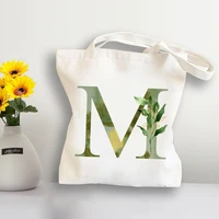 white bags women canvas tote bag funny green flower 26 alphabet a z print shoulder bag bolsos harajuku eco reusable shopper bag