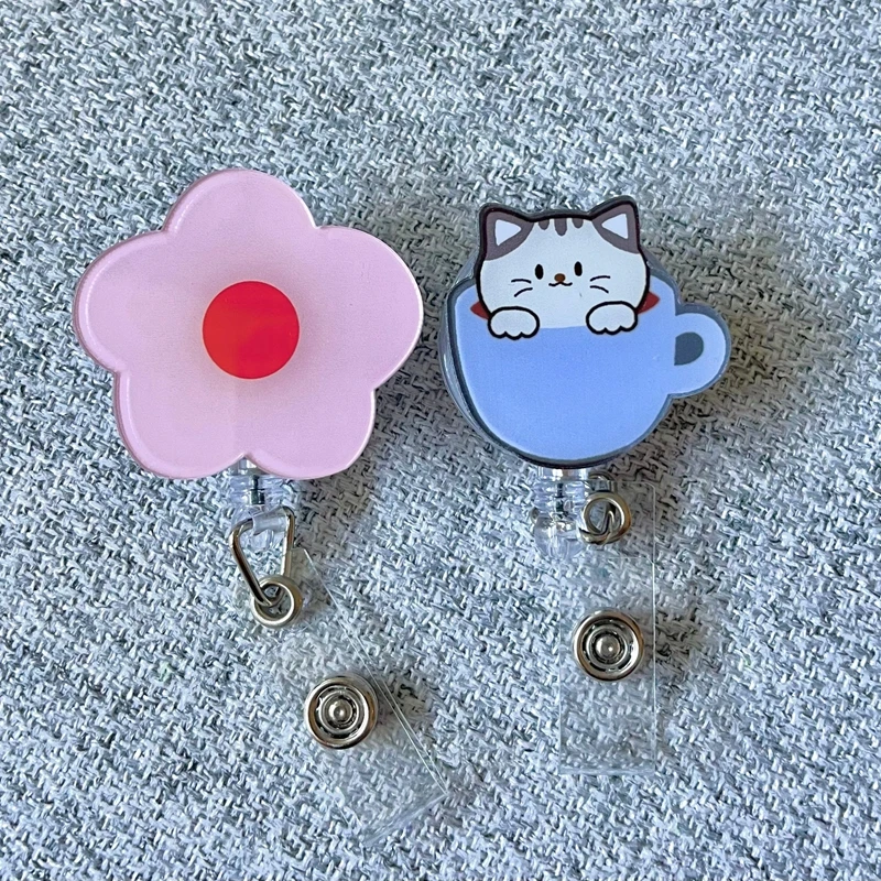 

2pcs mix Acrylic Floret Dog Cat Strawberry ID Retractable Badge Combinations
