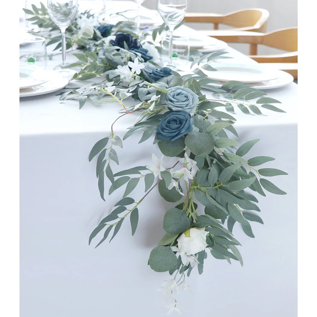 

Artificial Table Runner Flowers Wedding Arch Greenery Backdrop Doorways Table Decor Eucalyptus Willow Leaves Vines Rose Garland