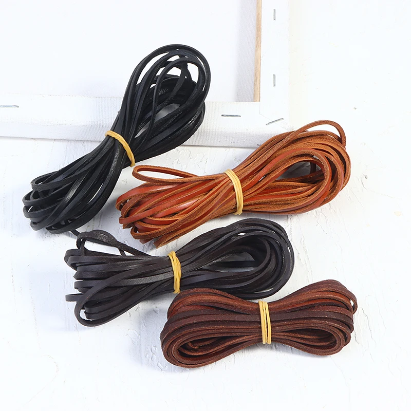 

5m Retro Genuine Leather Cord Flat Strand Cow Leather Rope String for Jewelry